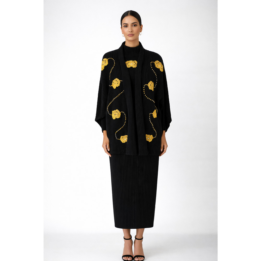 VTG 90's Designs Limited Black Embroidered 3 Piece Sweater Set One Size